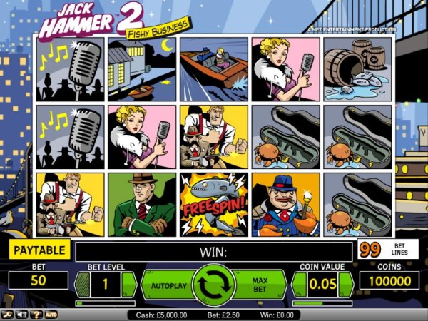 Jack Hammer 2 Fishy Business slot game board by Casino Codes