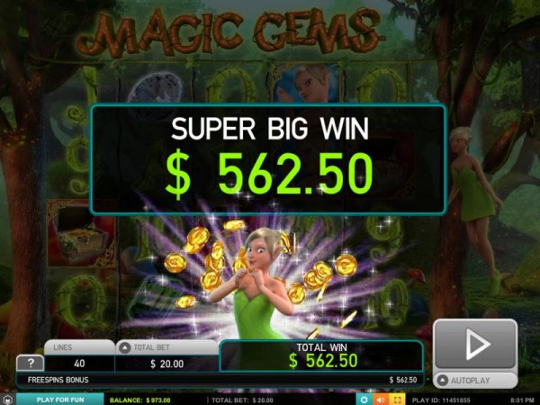 A $562 super big win awarded after playing the free spins feature - Casino Codes