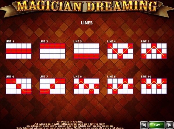 Casino Codes - Payline Diagrams 1-10. All wins begin with the leftmost reel and pay left to right on adjacent reels only, except scatters which pay on any position.