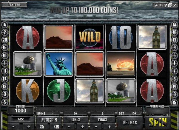 main game board featuring five reels and 20 paylines - Casino Codes