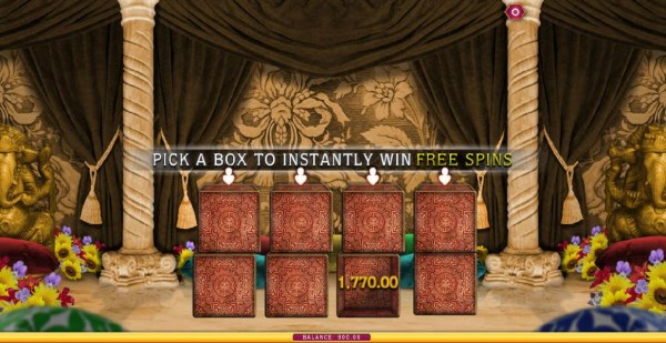 the first choice leads to a $1,770 prize award - pick a box to instantly win free spins - Casino Codes