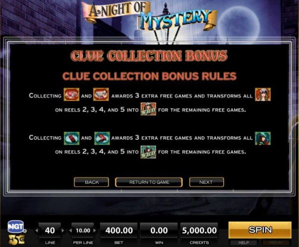 Casino Codes - Clue Collection Bonus - rules contniued