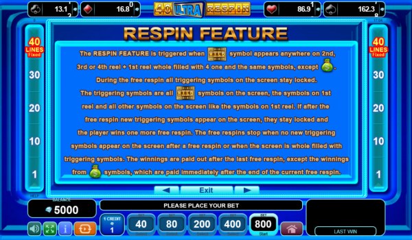 Respins Feature Rules - Casino Codes