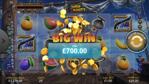 Casino Codes - A 700.00 Big Win paid out as a result og playinf the Fruit Shoot Bonus feature.