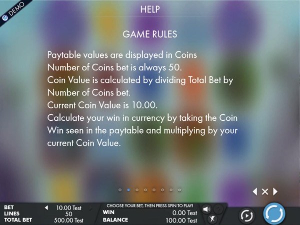 Paytable values are displayed in coins. Number of coins bet is 50. by Casino Codes