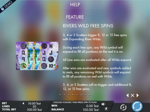 Rivers Wild Free Spins - 3 or more scatters triggers 8, 12 or 15 free spins with expanding river wilds by Casino Codes