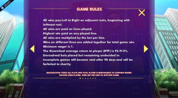 General Game Rules - The theoretical average return to player (RTP) is 95.912%. by Casino Codes