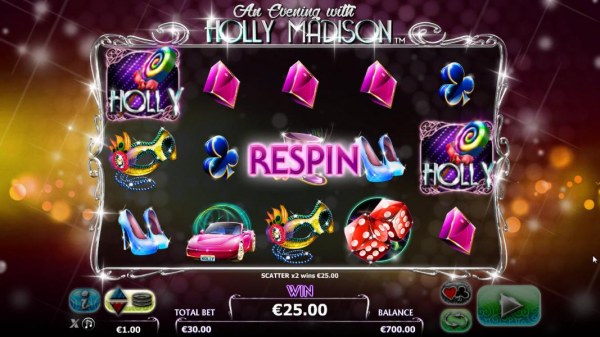 Two Holly symbols triggers the re-spin feature. reels 2, 3 and 4 will re-spin - Casino Codes