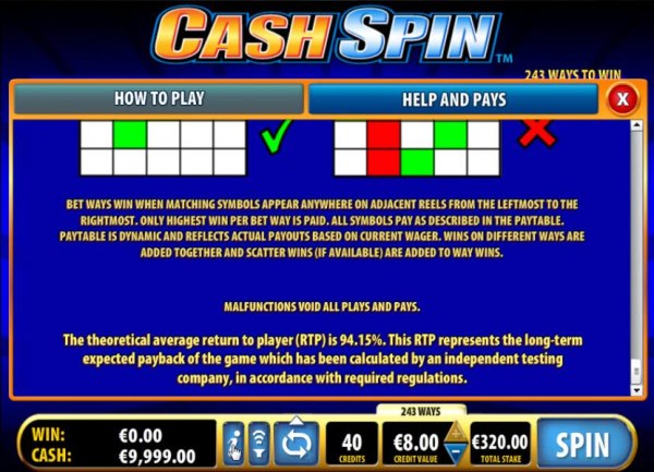 Casino Codes - payback information