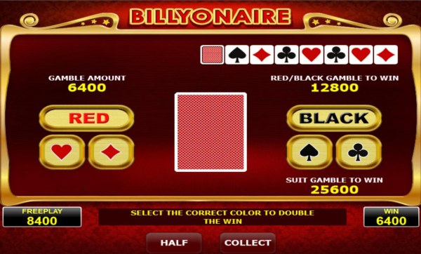 Gamble Feature - To gamble any win press Gamble then select color or a suit. by Casino Codes