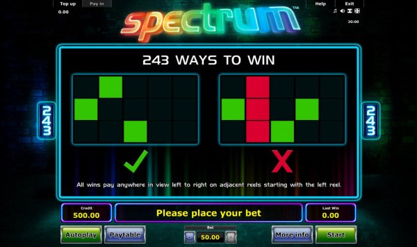 243 Ways to Win - All wins pay anywhere in view left to right on adjacent reels starting with the left reel. - Casino Codes