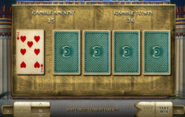 Gamble feature game board is available after every winning spin. For a chance to increase your winnings, select from one of four player cards a card higher than the dealr card and double your winnings. by Casino Codes