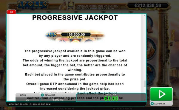 Progressive Jackpot is available in this game can be won by any player and are randomly triggered. by Casino Codes