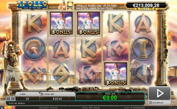 Casino Codes - Three bonus symbols on reels 2, 3, and 4 triggers the Muse of Music bonus feature.