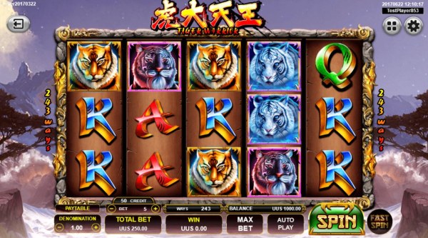 Casino Codes - Main game board featuring five reels and 243 ways to win with a $10,000 max payout.