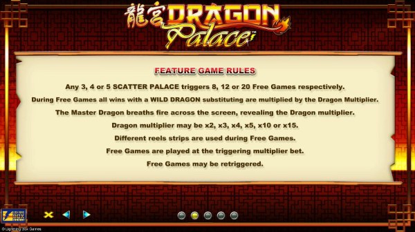 Feature Game Rules - Any 3, 4 or 5 scatter Palace triggers 8, 12 or 20 free games respectively. - Casino Codes