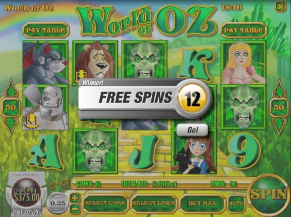 12 free spins awarded - Casino Codes