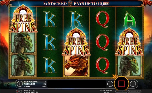 Three gold archway scatter symbols triggers the Free Spins round. - Casino Codes