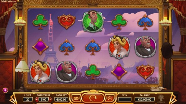 Main game board featuring five reels and 20 paylines with a $100,000 max payout. by Casino Codes