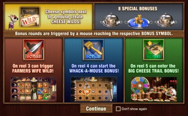 Game features include: 8 Special Bonus Rounds, Cheese Wilds, Farmers Wife Wild, Whack-A-Mouse Bonus and Big Cheese Trail Bonus. by Casino Codes