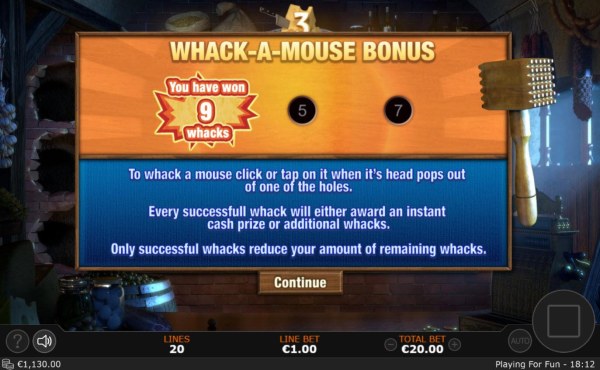 9 whacks awarded player. by Casino Codes