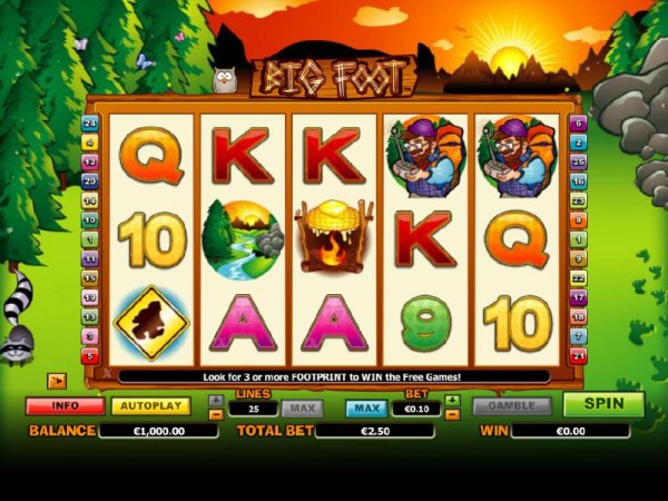 Main game board featuring five reels and 25 paylines by Casino Codes