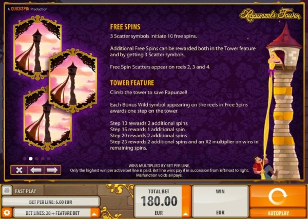 Free Spins and Tower feature rules by Casino Codes