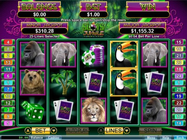 Main game board featuring five reels and 25 paylines with a $50,000 max payout - Casino Codes