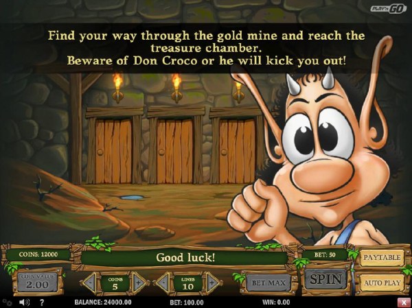 Casino Codes - Find your way through the gold mine and reach the treasure chamber. Beware of Don Croco or he will kick you out.