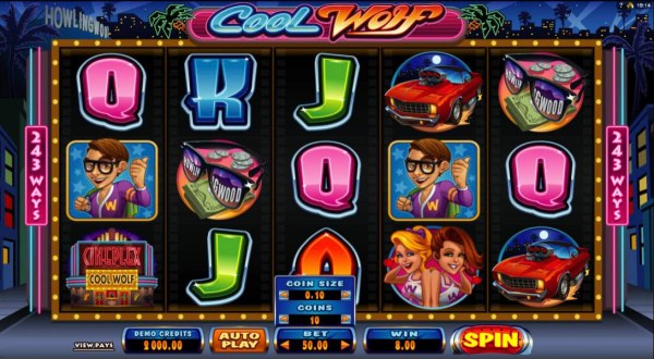 Main game board featuring five reels and 243 ways to win by Casino Codes