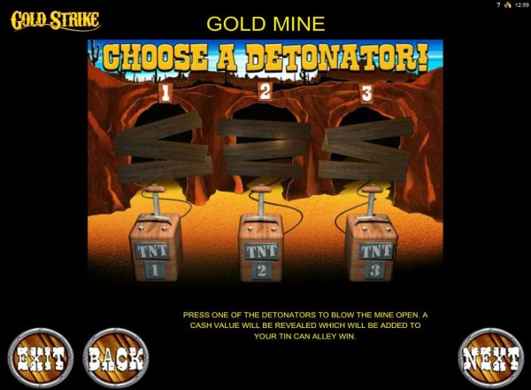 Gold Mine Bonus Feature - Choose a detonator to reveal a prize award by Casino Codes