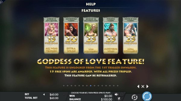 Casino Codes - Goddess of Love Feature Rules