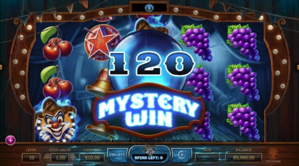 Mystery win triggered and a 120 coin payout awarded. - Casino Codes