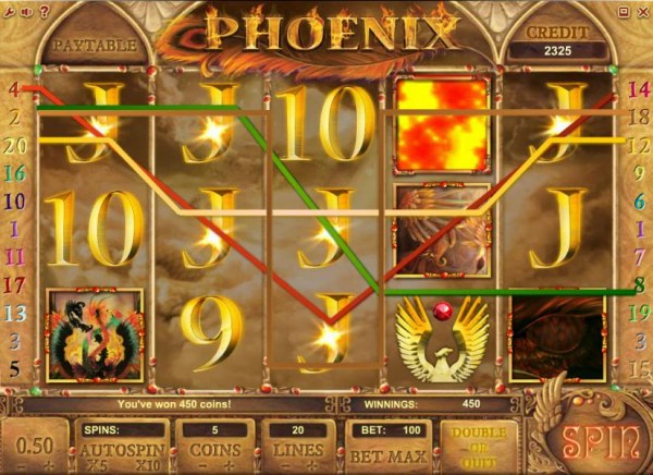multiple winning paylines triggers a 450 coin jackpot by Casino Codes