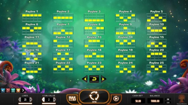 Casino Codes - Payline Diagrams 1-25