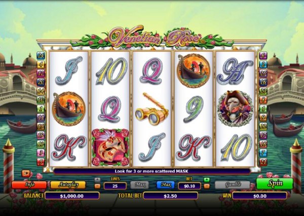main game board featuring five reels and 25 paylines - Casino Codes