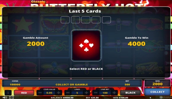 Gamble Feature - To gamble any win press Gamble then select Red or Black. - Casino Codes