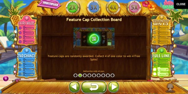 Feature caps are randomly awarded, collect 4 of one color to win 4 free spins - Casino Codes