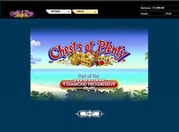 Chests of Plenty slot game part of the 9 diamond progressive by Casino Codes