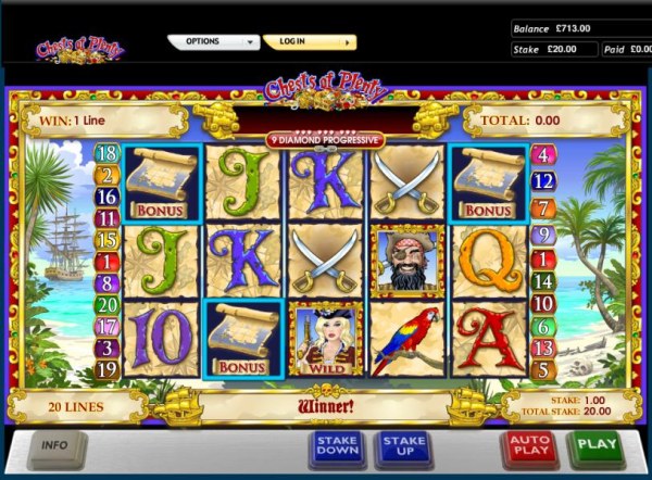 Chests of Plenty slot game treasure map bonus triggered by Casino Codes