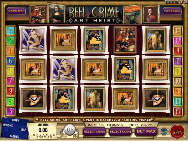 main game board featuring five reels and 15 paylines with an 5000x max payout - Casino Codes