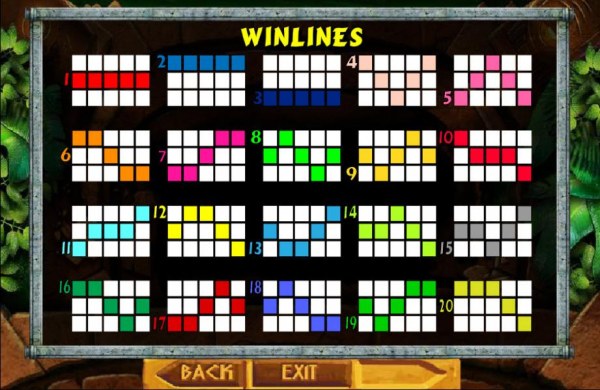 Casino Codes - Payline Diagrams 1-20