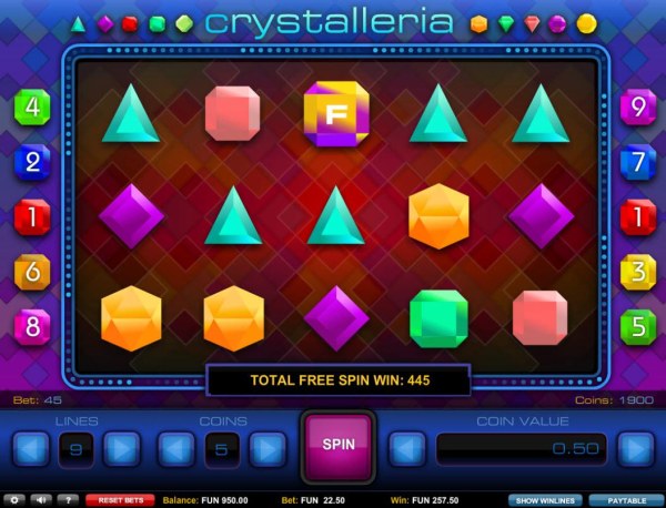 Total free spins win 445 credits by Casino Codes