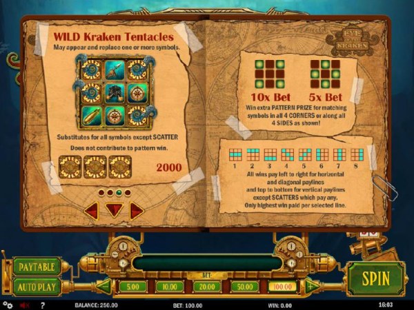 Casino Codes - Wild Kraken Tentacles may appear and replace one or more symbols. Substitutes for symbols except scatter. Does not contribute to pattern win.