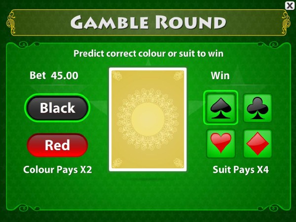 Casino Codes - Gamble feature game board is available after every winning spin. For a chance to increase your winnings, select the correct color or suit of the next card or take win.