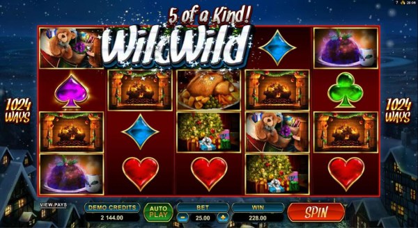 a $228 payout triggered by a five of a kind - Casino Codes