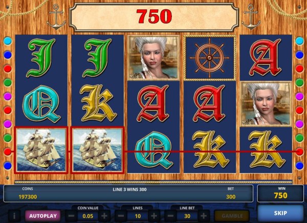 Casino Codes - A 750 payout attributed to multiple winning paylines.