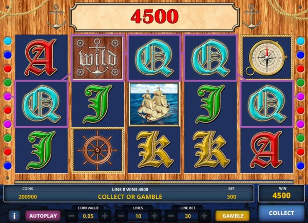 Casino Codes - A winning Five of a Kind triggers a 4500 jackpot win.