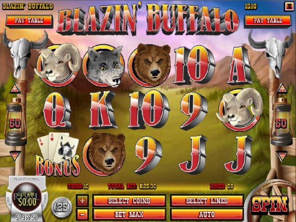 Main game board featuring five reels and 50 paylines with a $7,500 max payout - Casino Codes