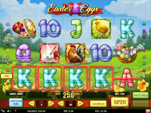 Casino Codes - Four of a Kind triggers a 250 coin line pay